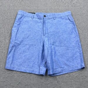 NEW Banana Republic Aiden Shorts Men's 36 Blue Linen Woven Flat Front 9" Chino